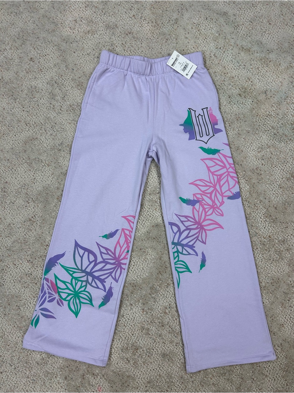 Girls' Lavender Floral Print Sweatpants - Elastic Waist Joggers